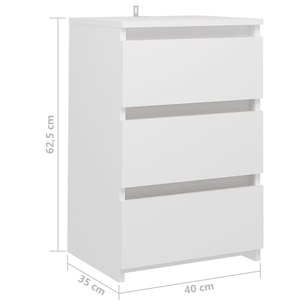 sengebord 40x35x62,5 cm konstrueret træ hvid