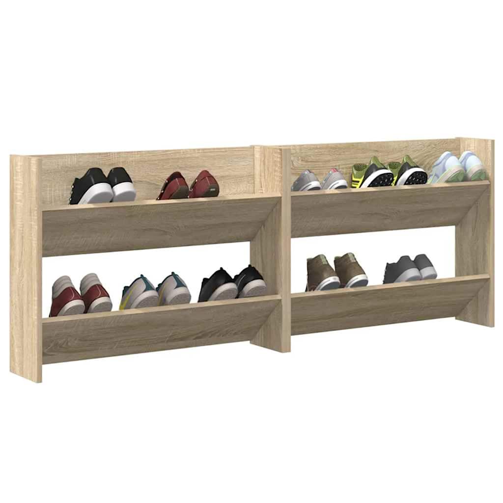 væghængt skoskab 2 stk. 80x18x60 cm konstrueret træ sonoma-eg