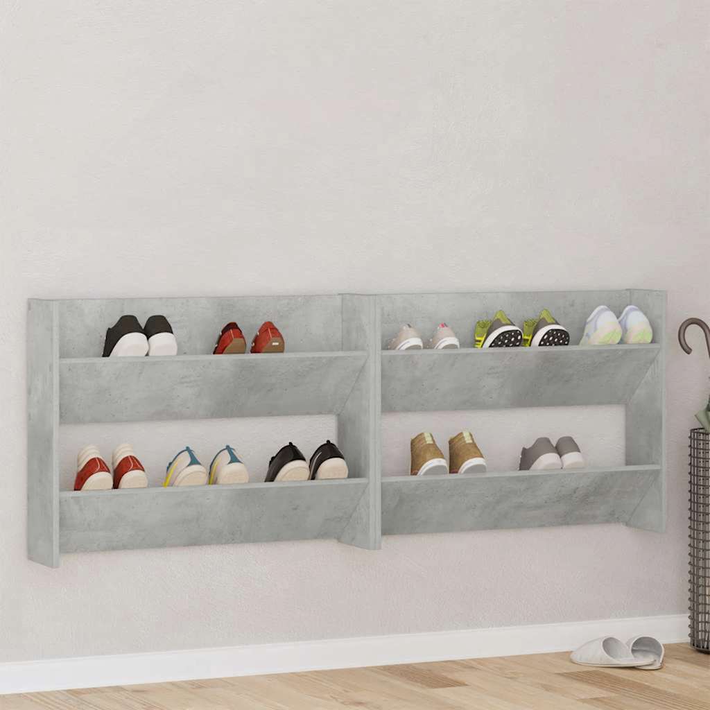 væghængte skoskabe 2 stk. 80x18x60 cm spånplade betongrå