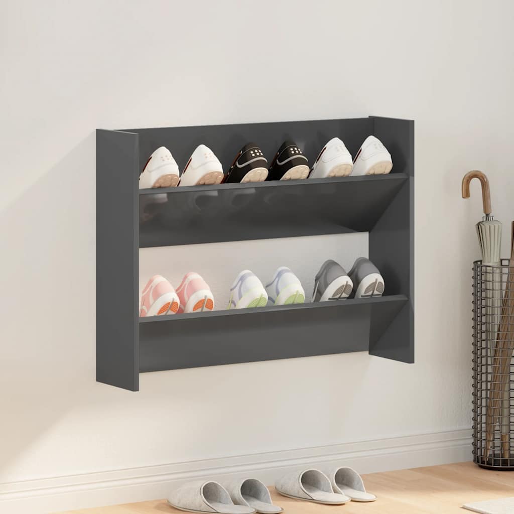 skoreol til væg 80x18x60 cm konstrueret træ grå højglans