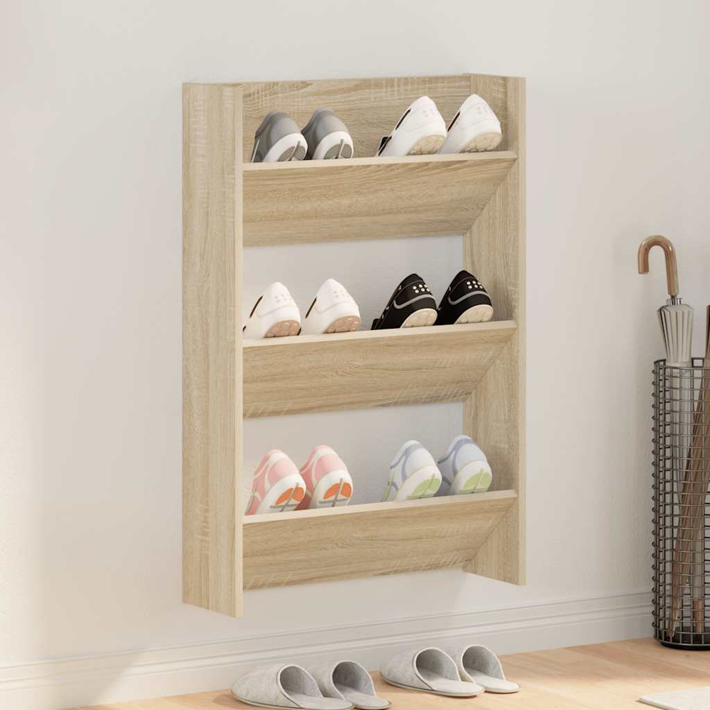 væghængt skoskab 60x18x90 cm spånplade sonoma-eg