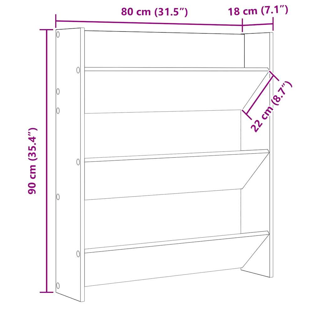 væghængt skoskab 80x18x90 cm spånplade betongrå