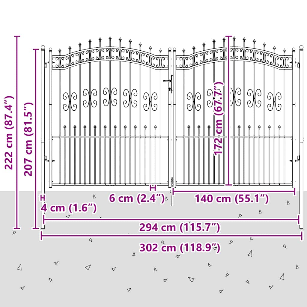 hegnslåge KAMPEN med spydtop sort 302x172 cm stål