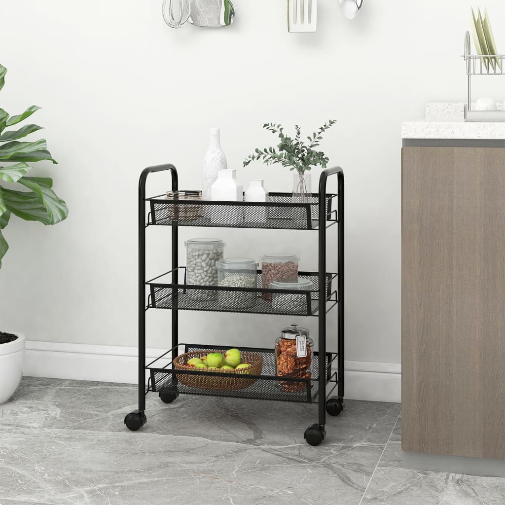 køkkenvogn med 3 hylder 46x26x64 cm jern sort billede