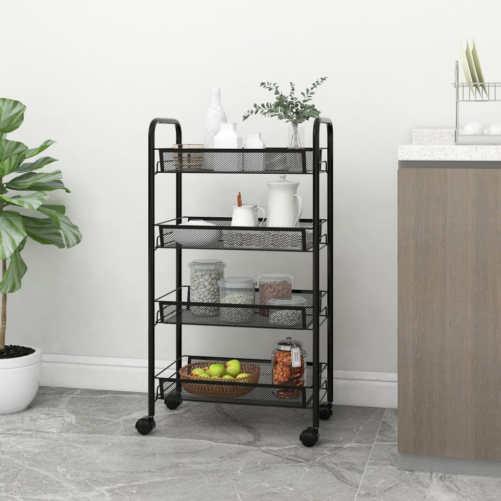 køkkenvogn med 4 hylder 46x26x85 cm jern sort billede
