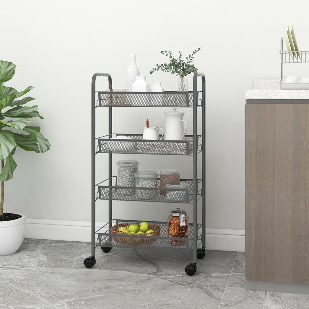 køkkenvogn med 4 hylder 46x26x85 cm jern grå billede
