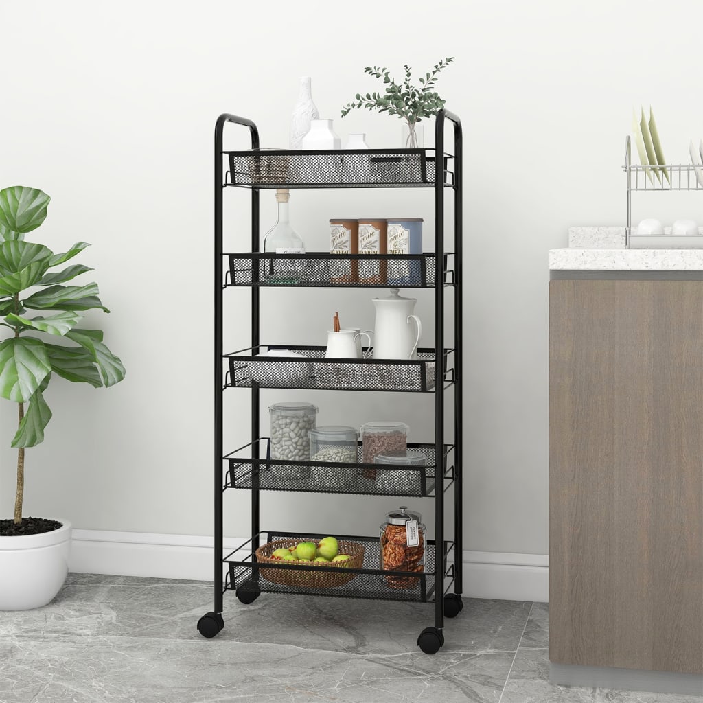 køkkenvogn med 5 hylder 46x26x105 cm jern sort billede