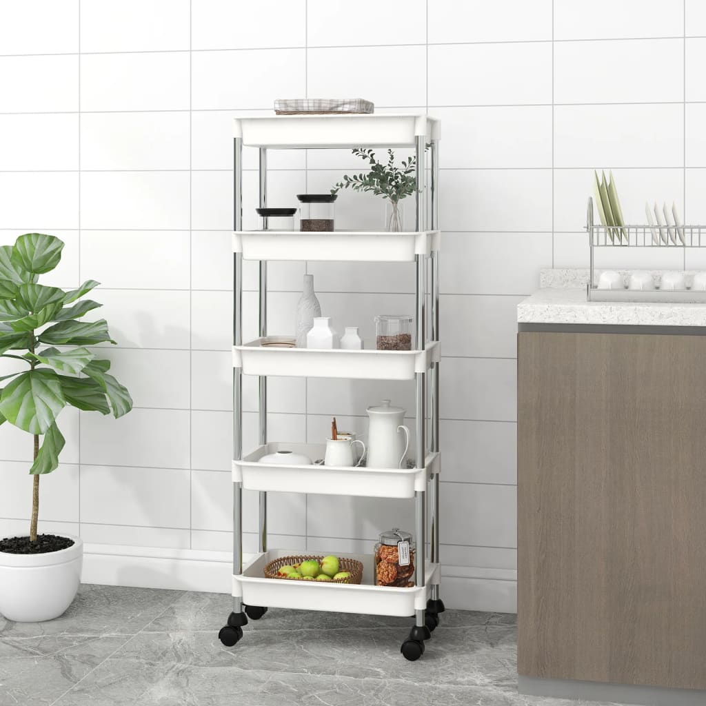 køkkenvogn med 5 hylder 42x29x128 cm jern og ABS hvid billede