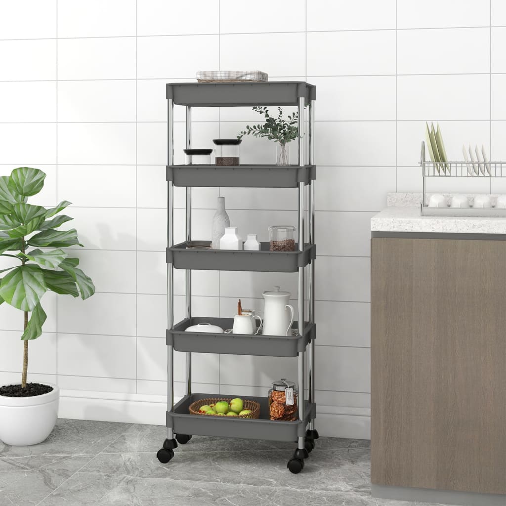 køkkenvogn med 5 hylder 42x29x128 cm jern og ABS grå billede