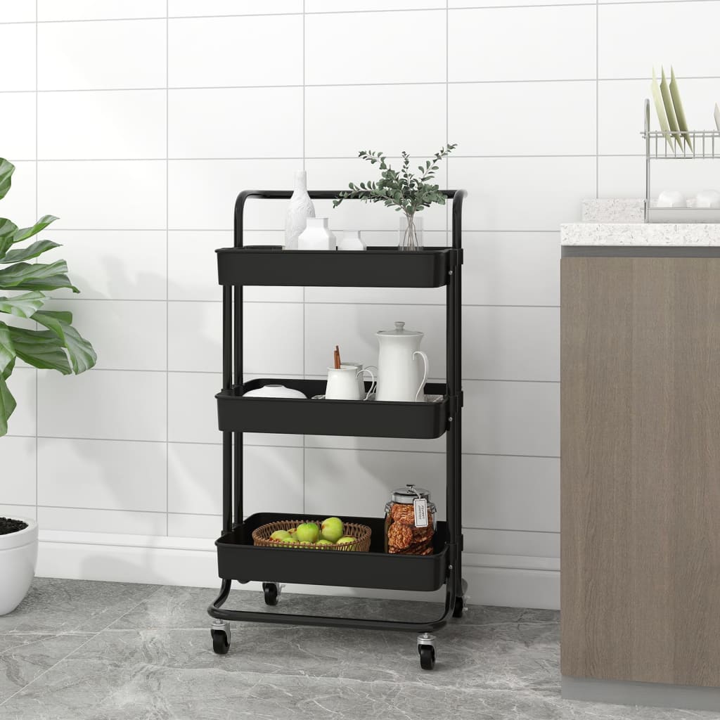 køkkenvogn med 3 hylder 42x35x85 cm jern og ABS sort billede