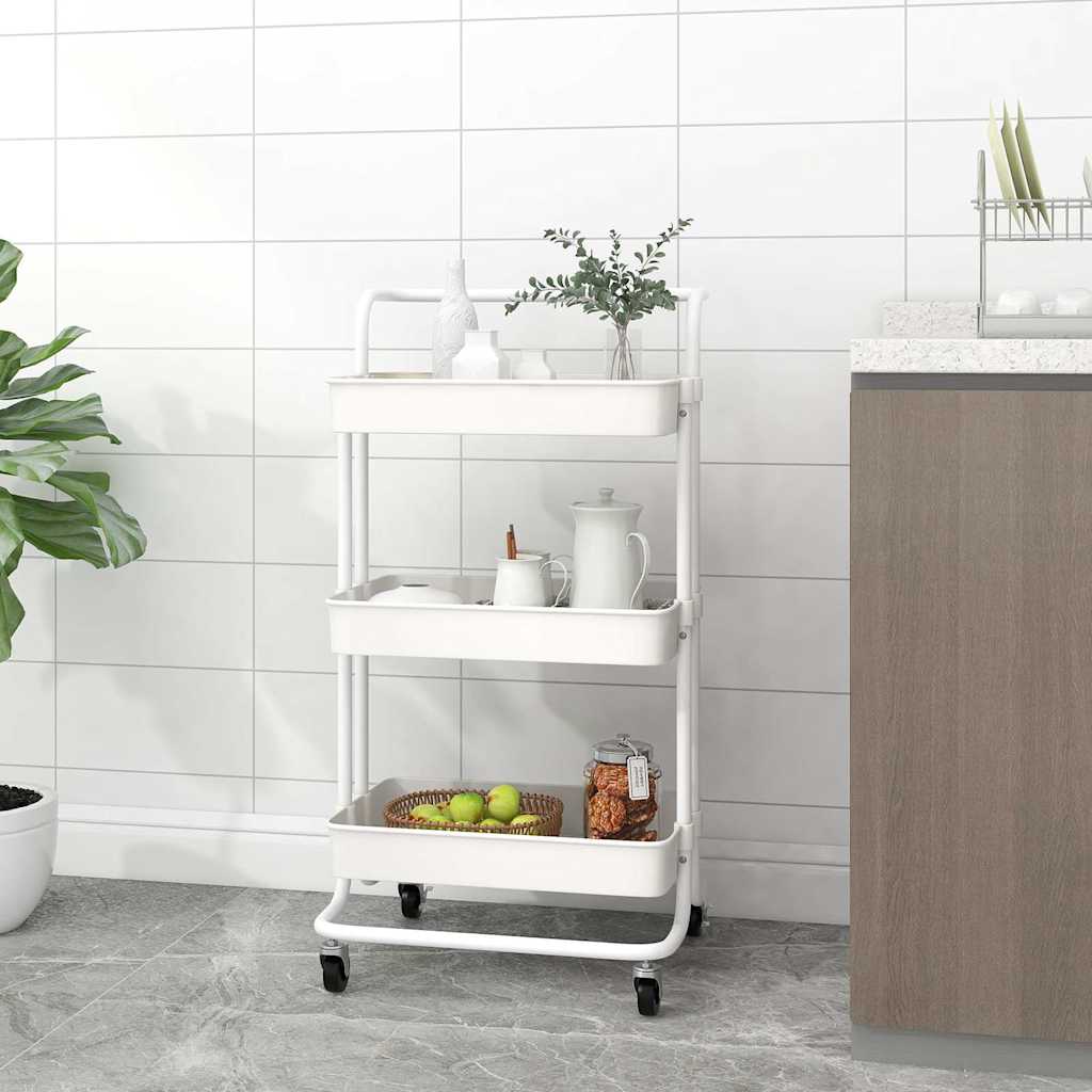 køkkenvogn med 3 hylder 42x35x85 cm jern og ABS hvid billede