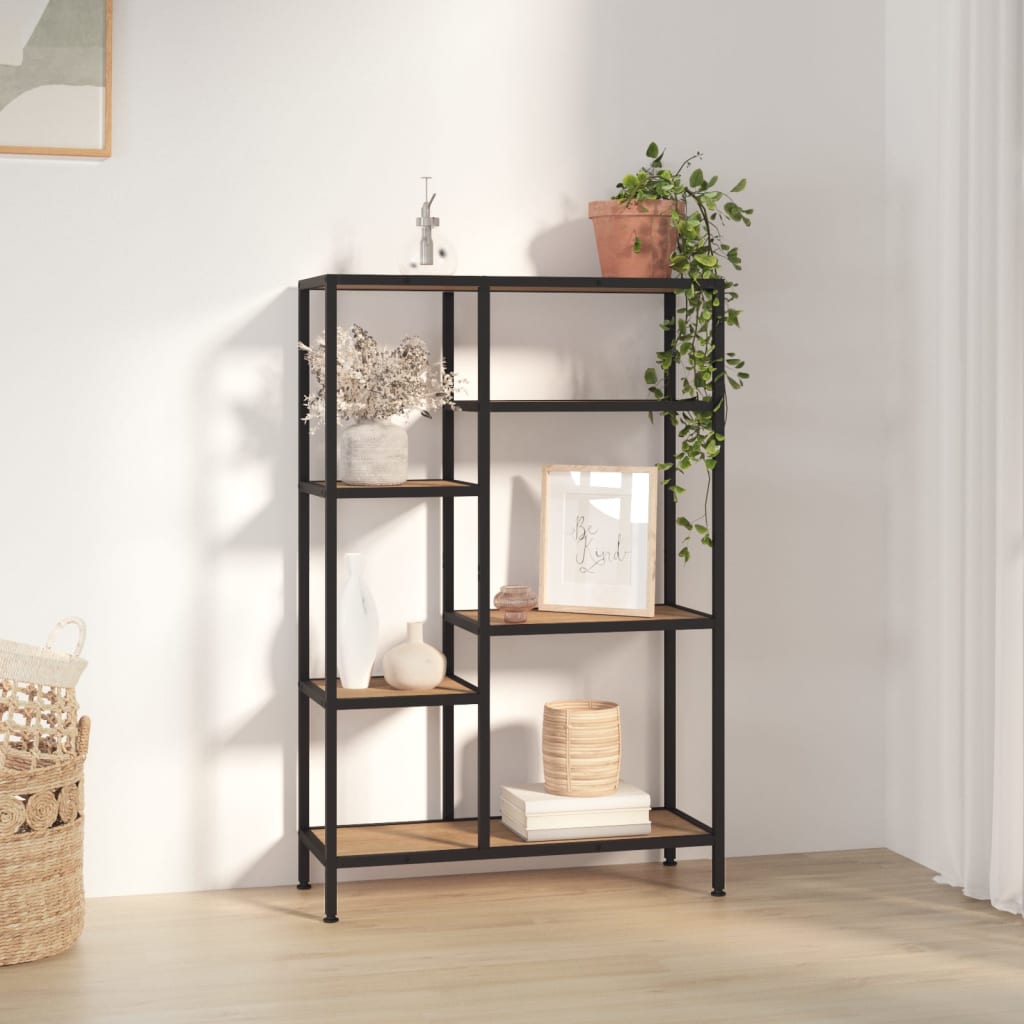 Bogreol 80×30×120 cm - stålramme og konstrueret træ, lysebrun/sort