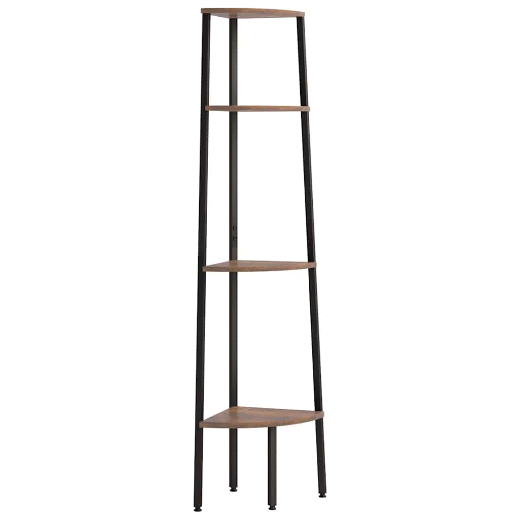 4-lags hjørnereol mørkebrun og sort 45,5x31,5x150 cm