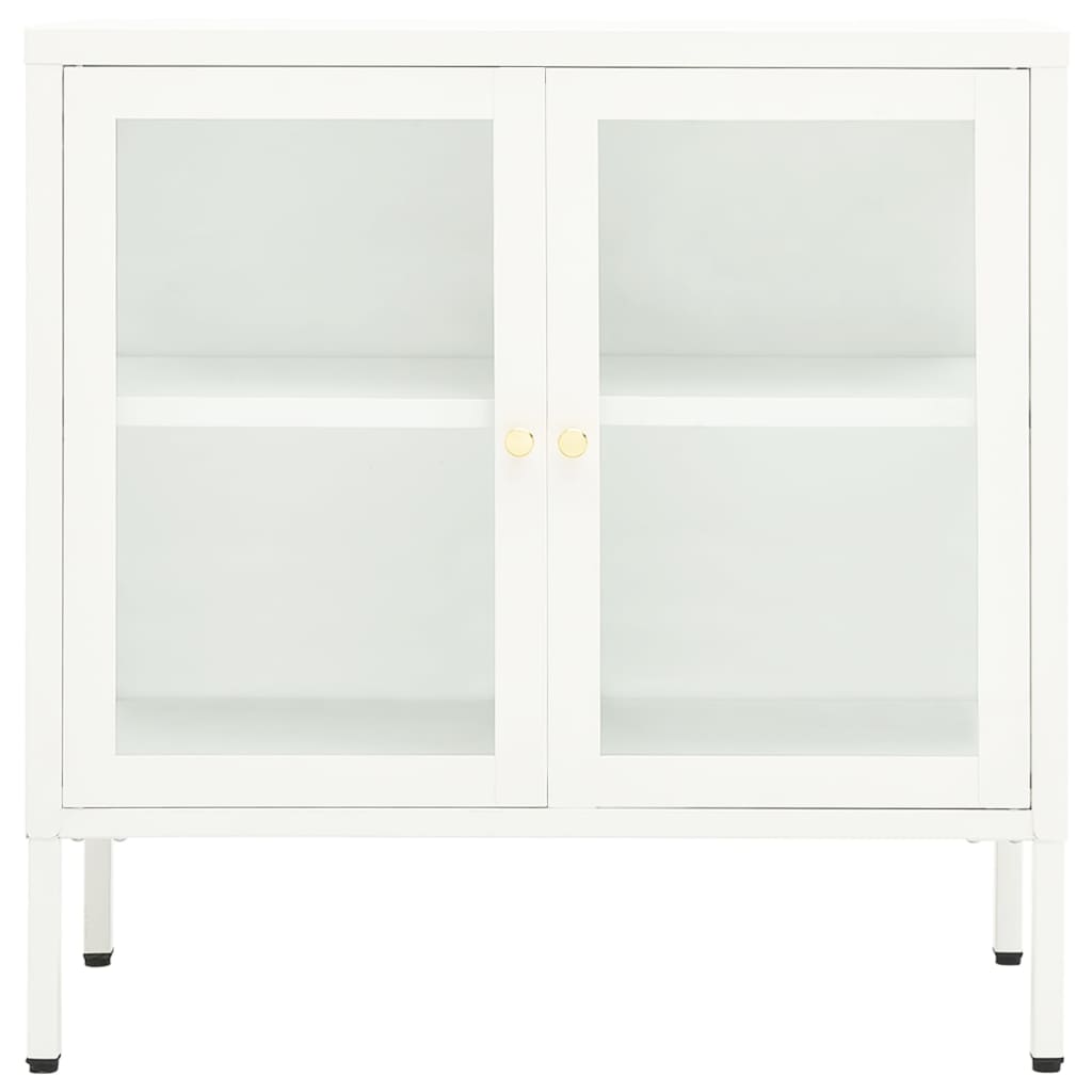 skænk 70x35x70 cm stål og glas hvid