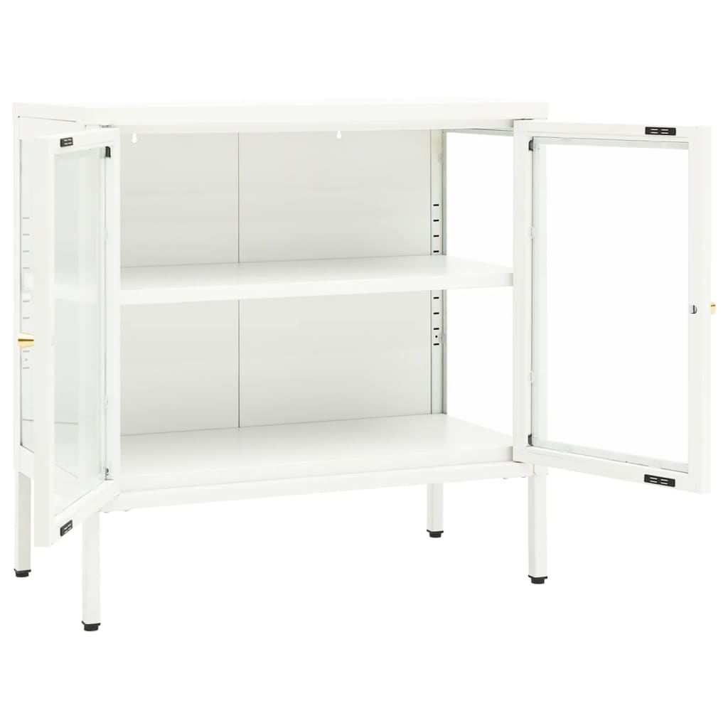 skænk 70x35x70 cm stål og glas hvid