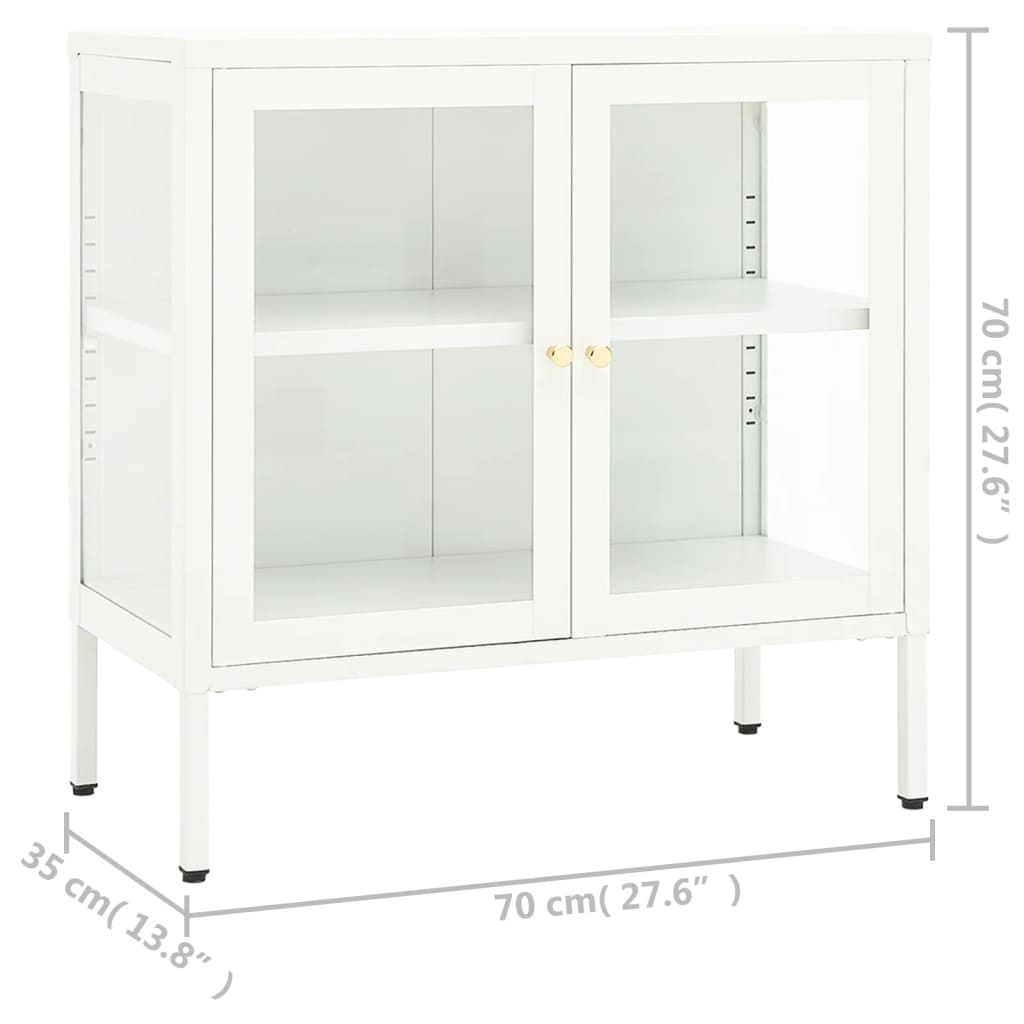 skænk 70x35x70 cm stål og glas hvid