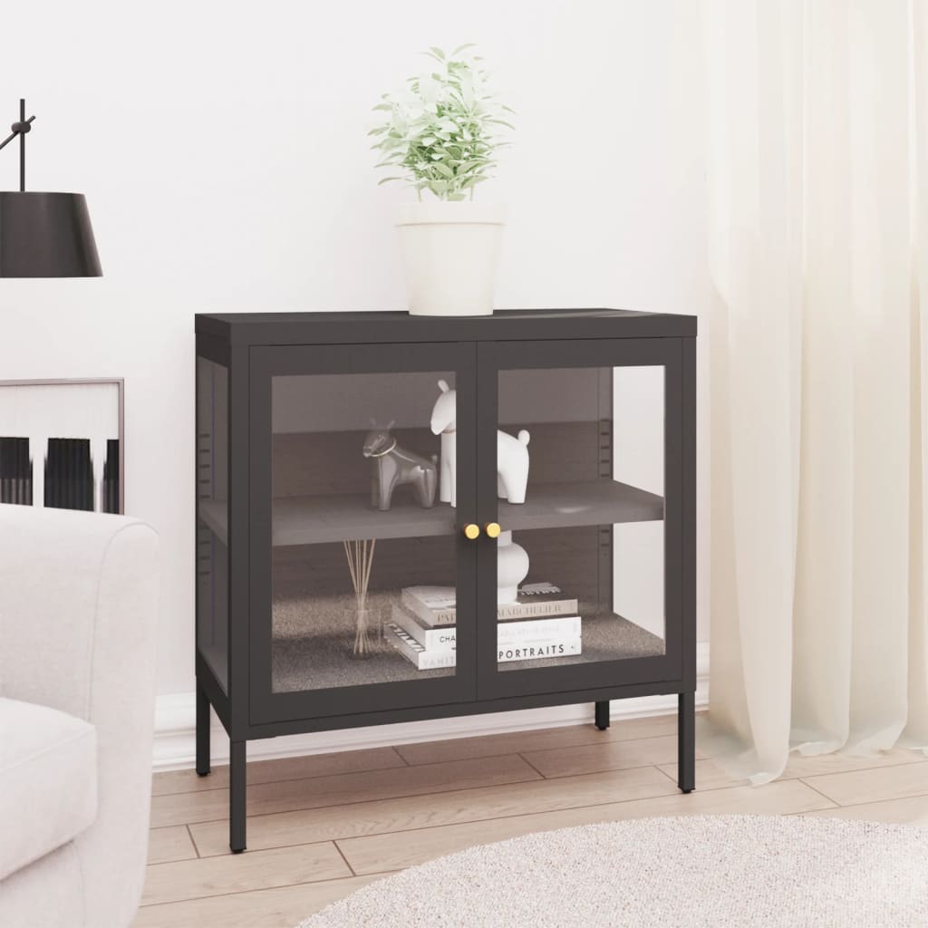 skænk 70x35x70 cm stål og glas antracitgrå