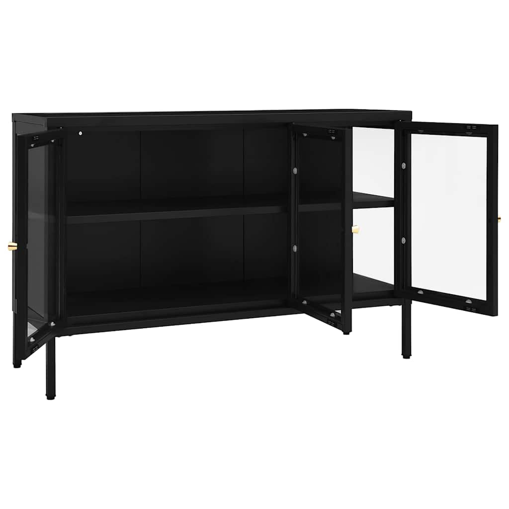 skænk 105x35x70 cm stål og glas sort