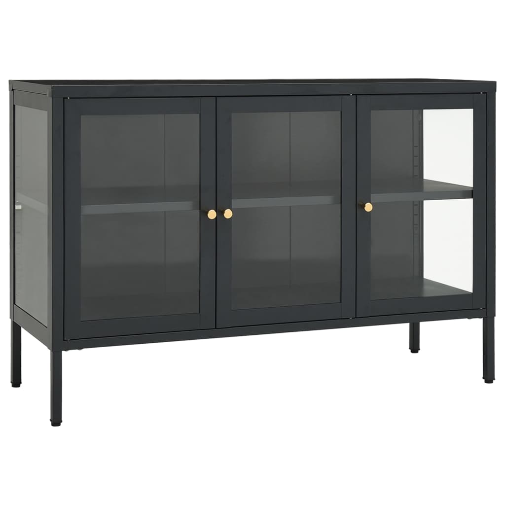 skænk 105x35x70 cm stål og glas antracitgrå