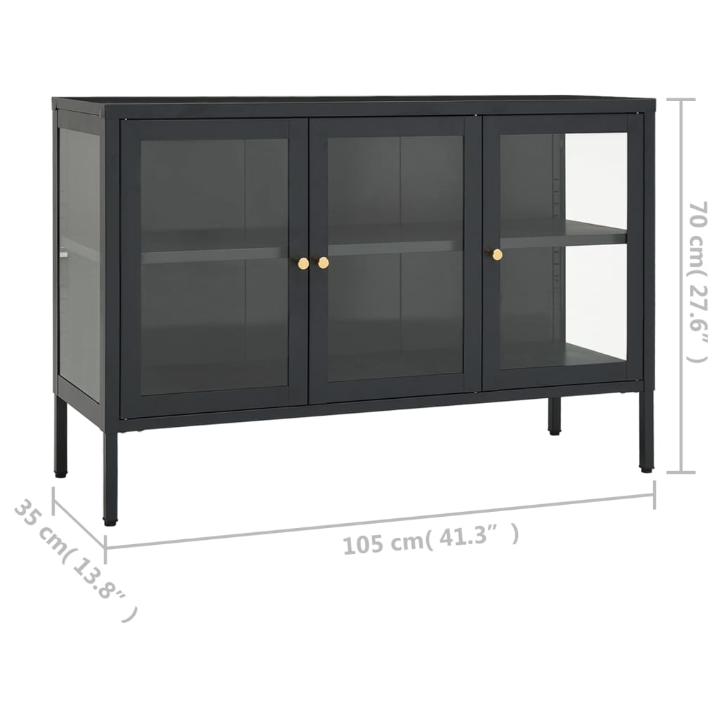 skænk 105x35x70 cm stål og glas antracitgrå
