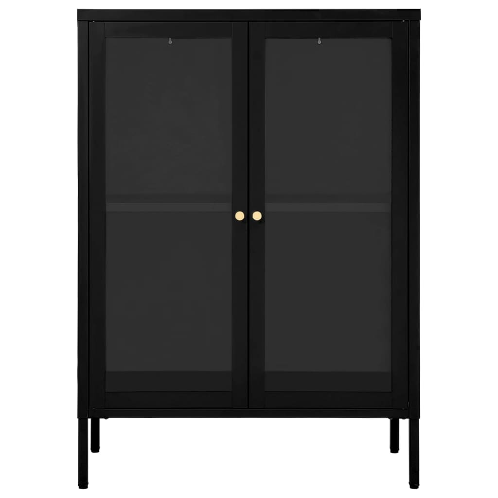 skænk 75x35x105 cm stål og glas sort