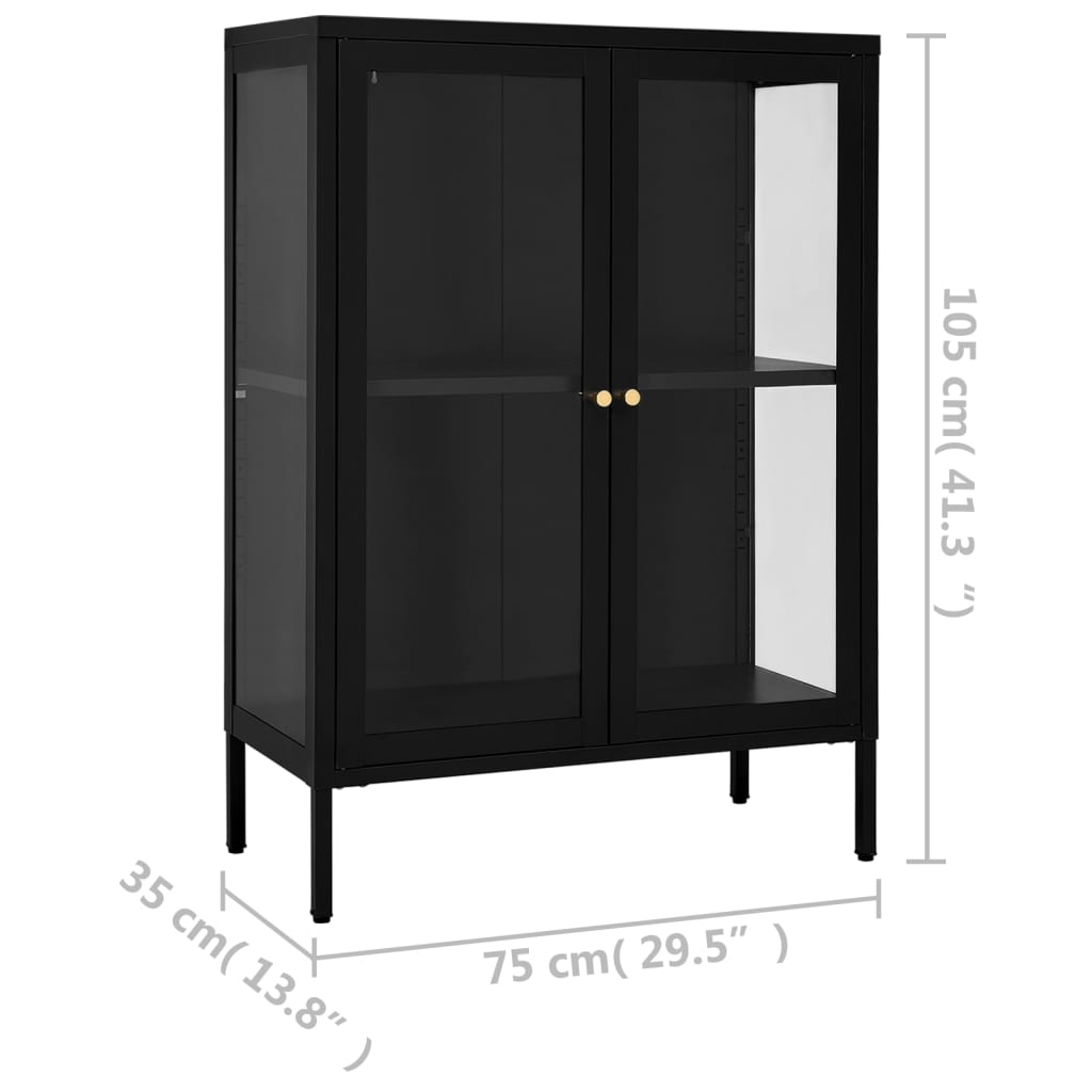 skænk 75x35x105 cm stål og glas sort