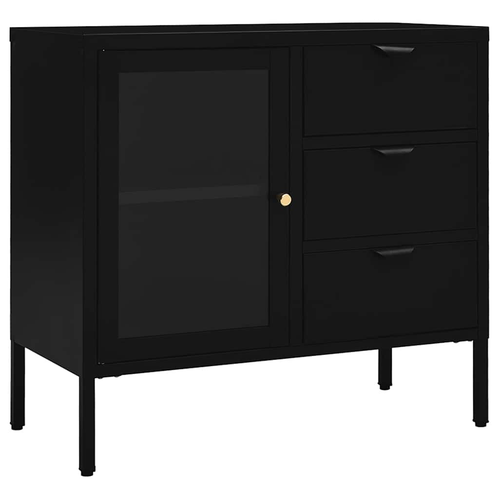 skænk 75x35x70 cm stål og hærdet glas sort