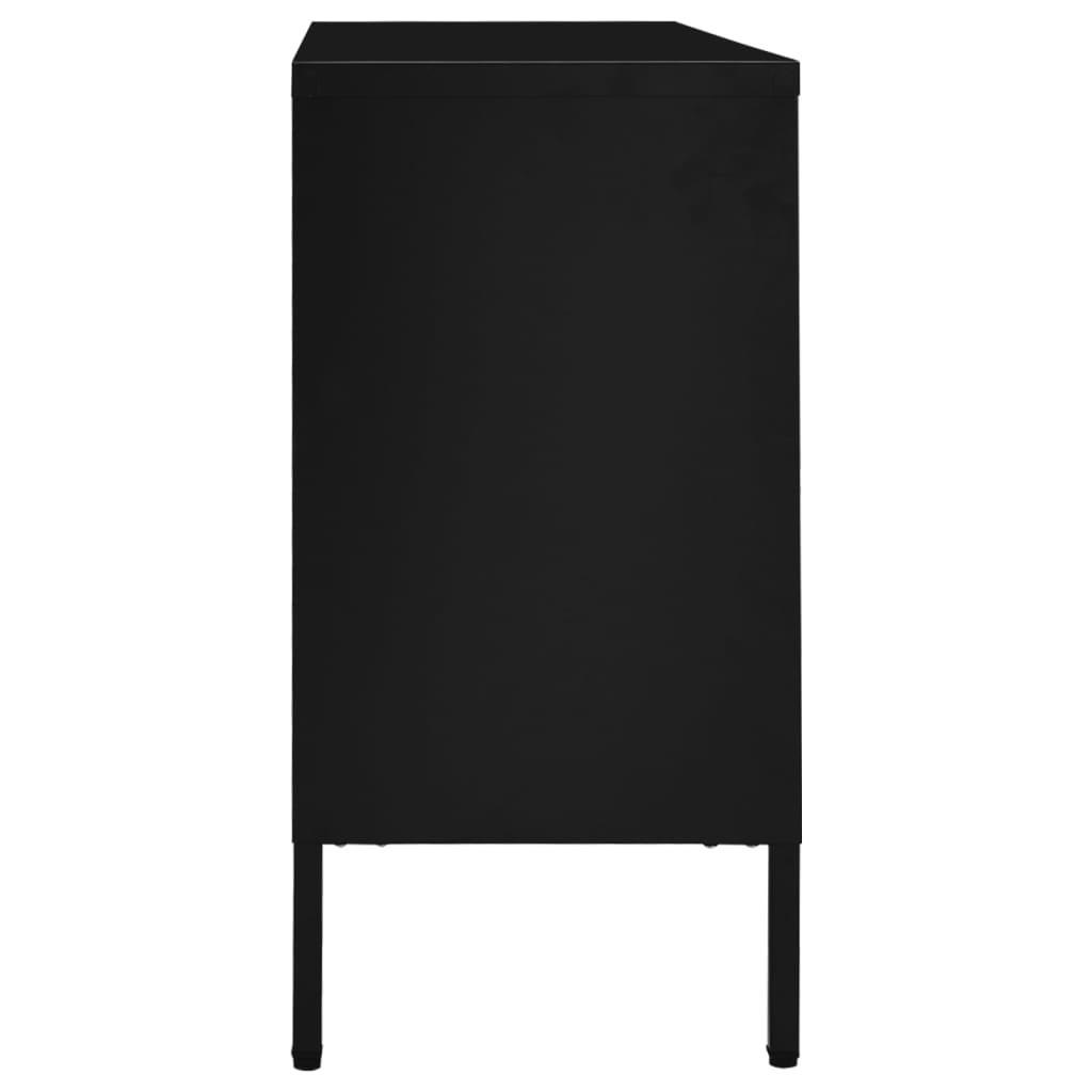 skænk 105x35x70 cm stål og glas sort
