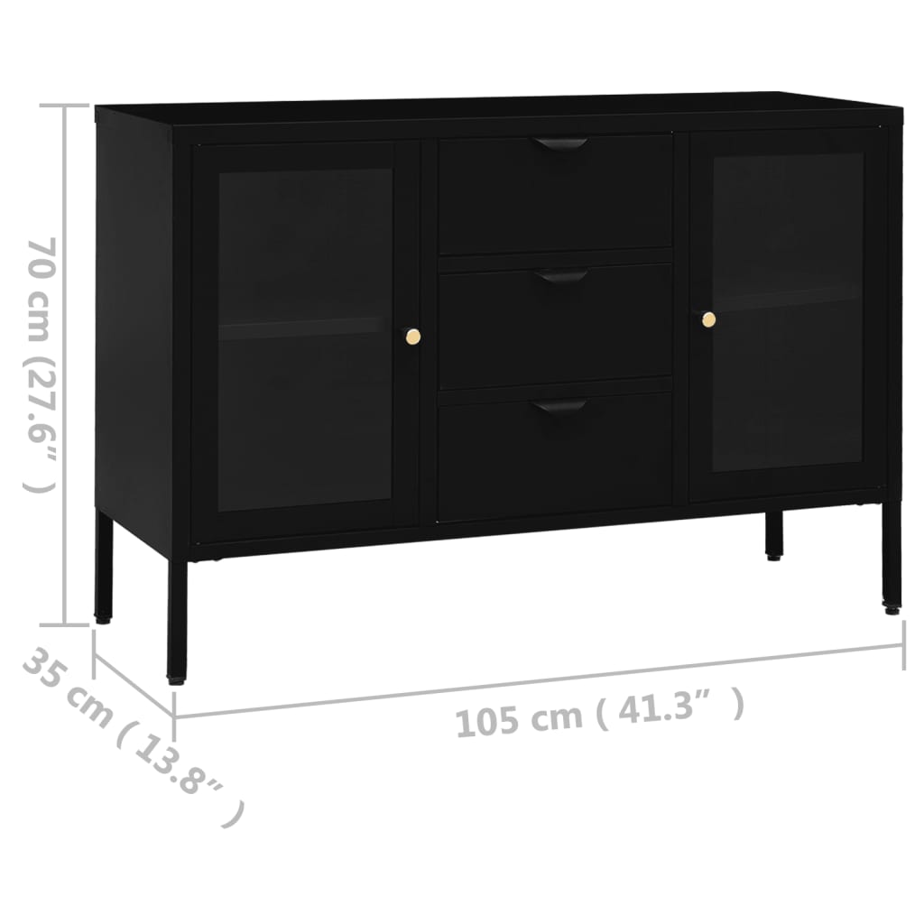 skænk 105x35x70 cm stål og glas sort