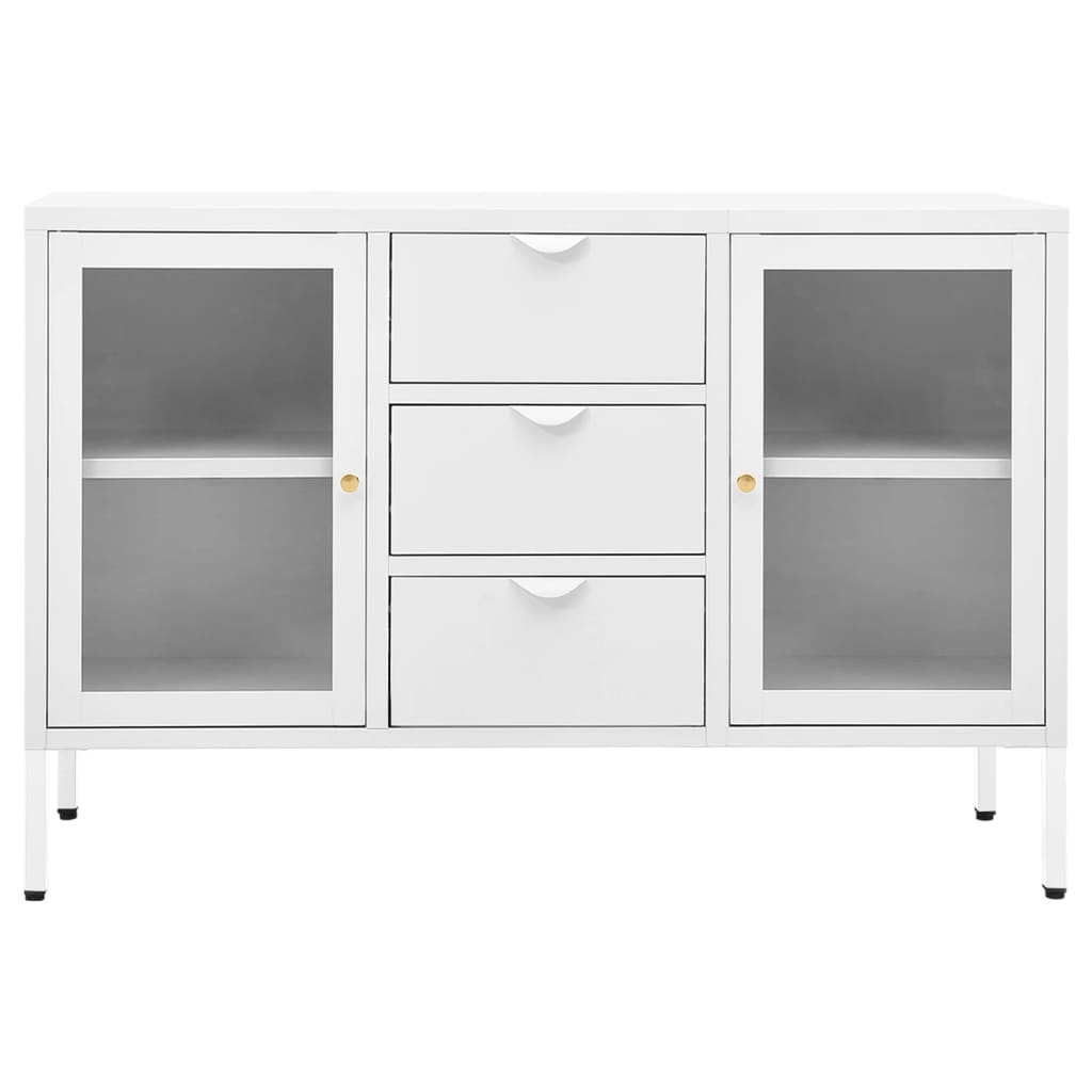 skænk 105x35x70 cm stål og glas hvid