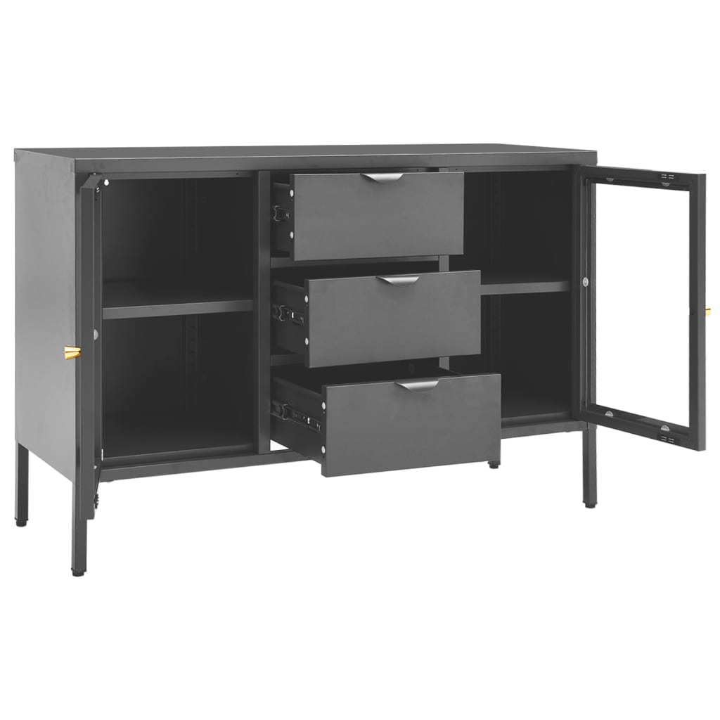 skænk 105x35x70 cm stål og glas antracitgrå