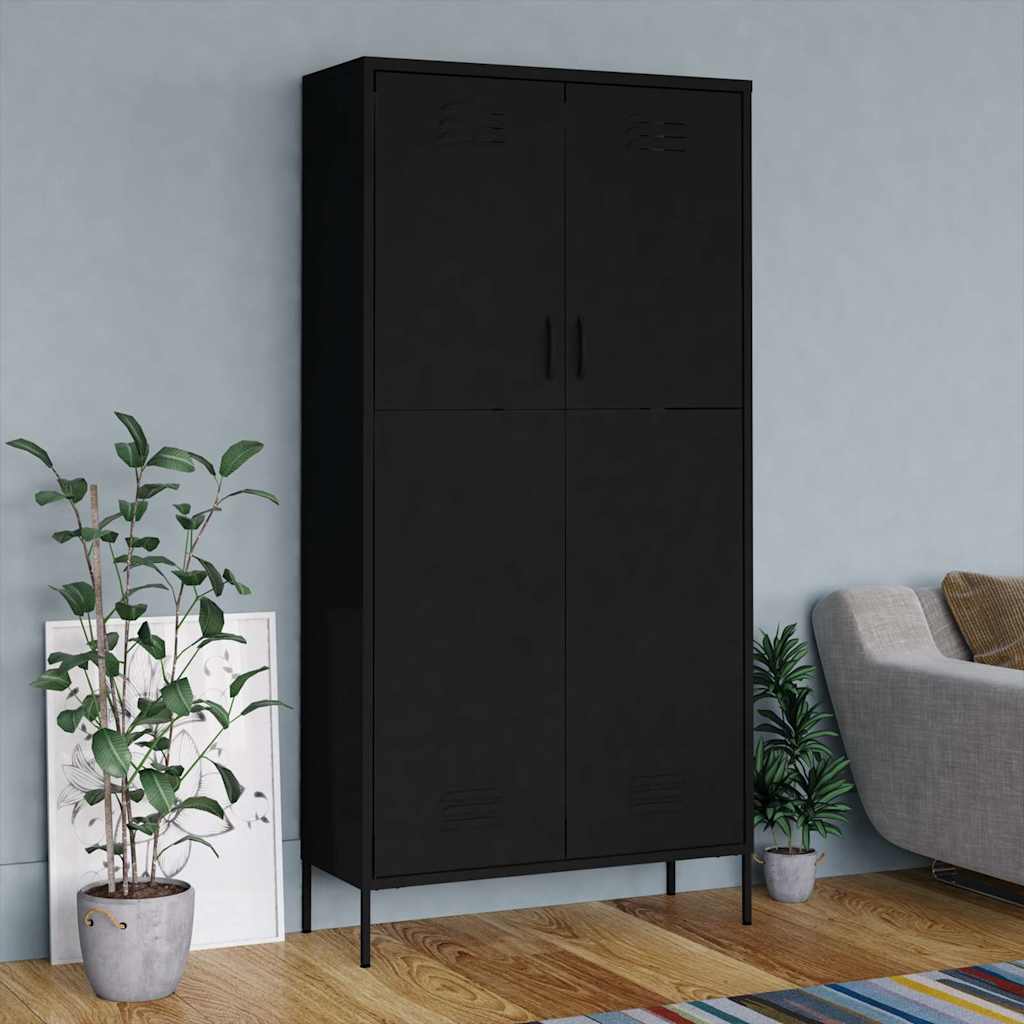 klædeskab 90x50x180 cm stål sort billede