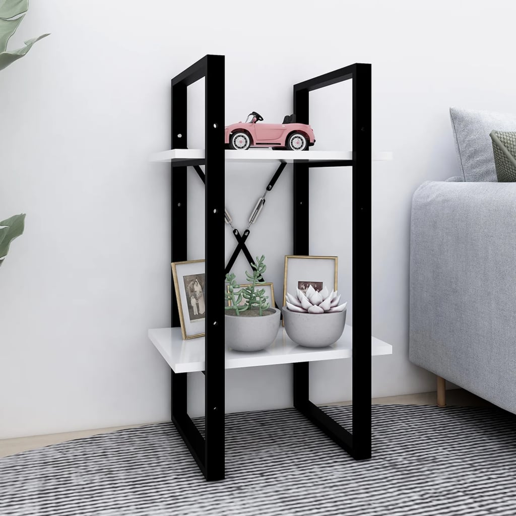 bogreol med 2 hylder 40x30x70 cm konstrueret træ hvid billede