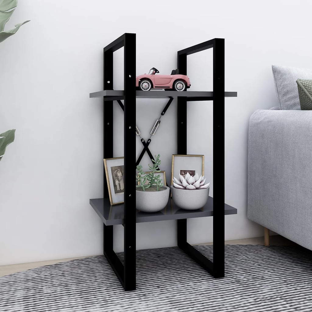 bogreol med 2 hylder 40x30x70 cm konstrueret træ grå billede