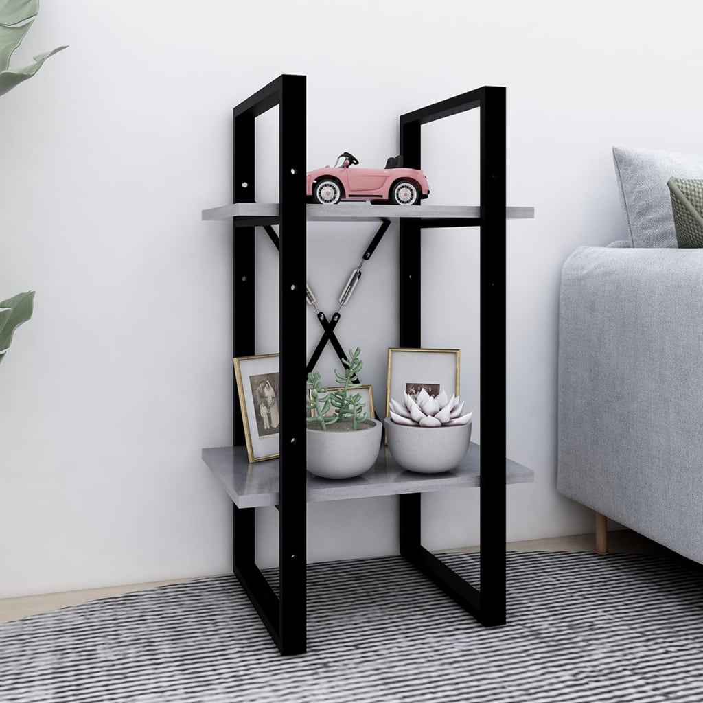 bogreol med 2 hylder 40x30x70 cm konstrueret træ betongrå billede