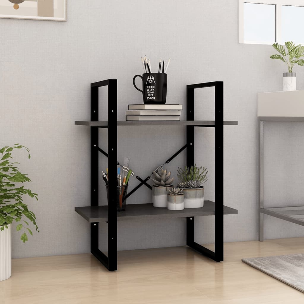 bogreol 60x30x70 cm 2 hylder massivt fyrretræ grå billede