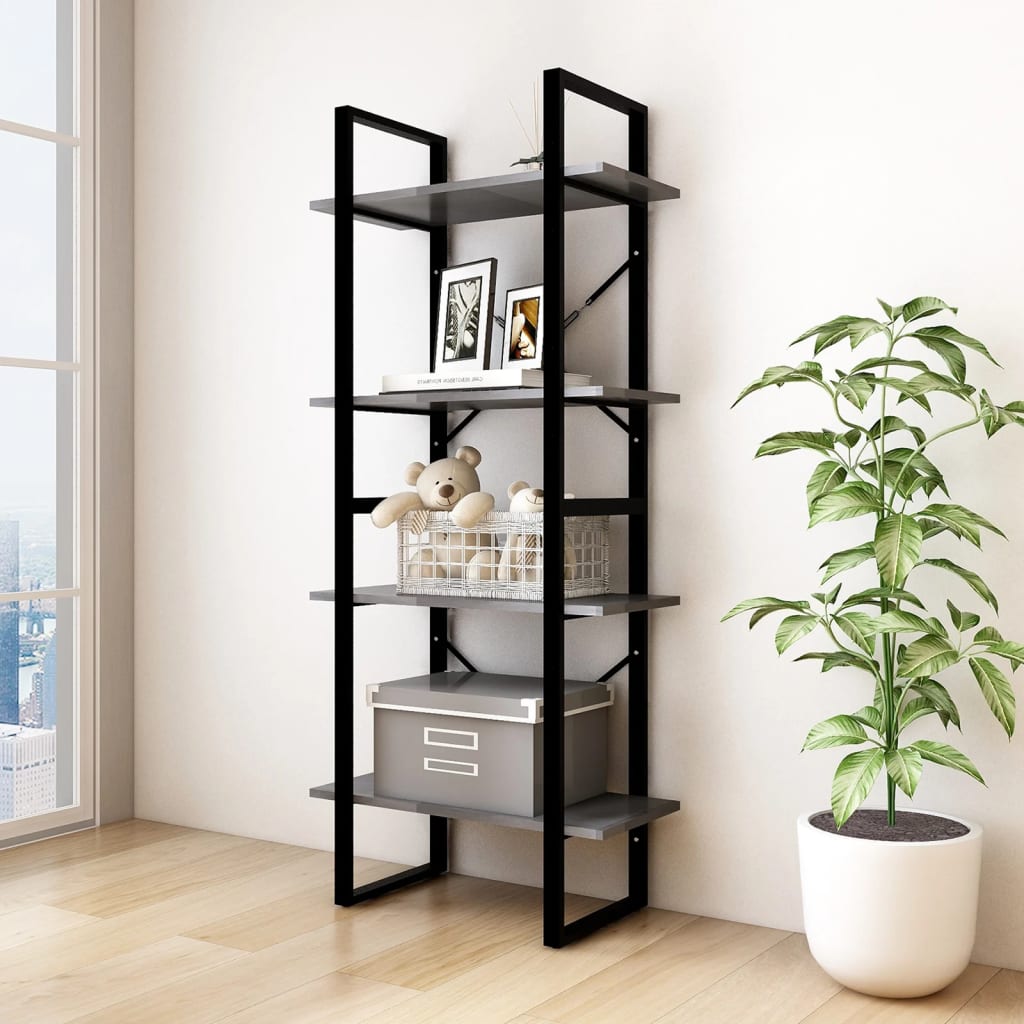 bogreol med 4 hylder 60x30x140 cm massivt fyrretræ grå billede