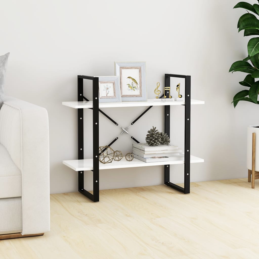 bogreol med 2 hylder 80x30x70 cm konstrueret træ hvid billede
