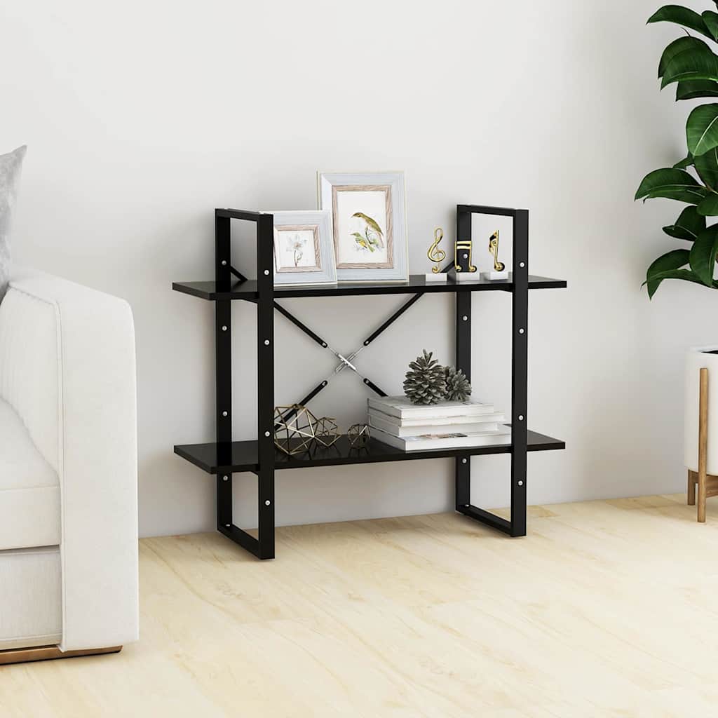 bogreol med 2 hylder 80x30x70 cm konstrueret træ sort billede