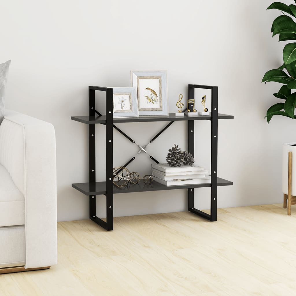bogreol med 2 hylder 80x30x70 cm konstrueret træ grå billede