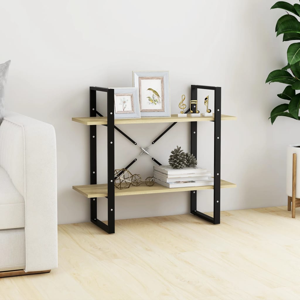 bogreol med 2 hylder 80x30x70 cm konstrueret træ sonoma-eg billede