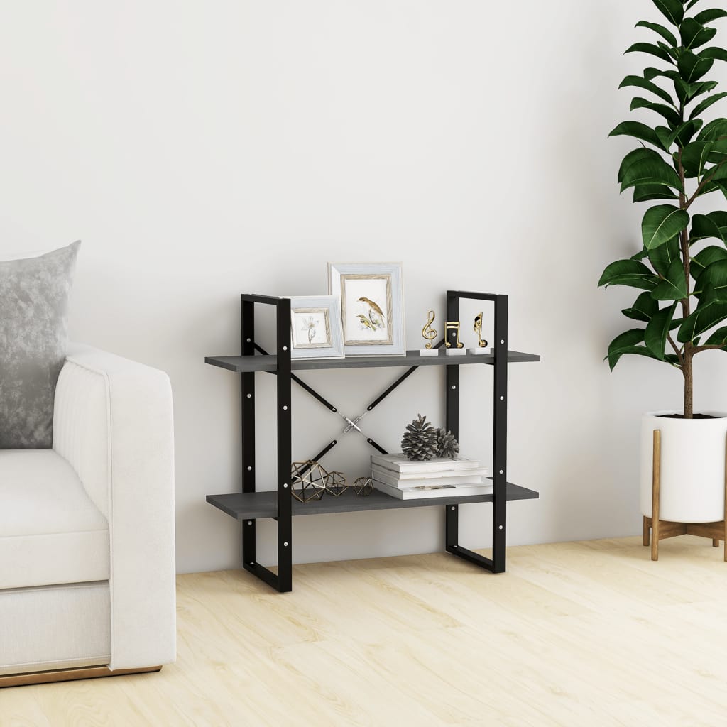 bogreol med 2 hylder 80x30x70 cm massivt fyrretræ grå billede