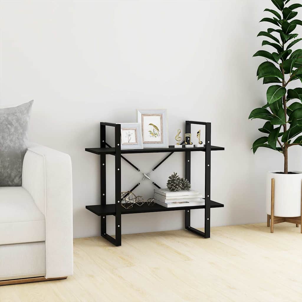 bogreol med 2 hylder 80x30x70 cm massivt fyrretræ sort billede