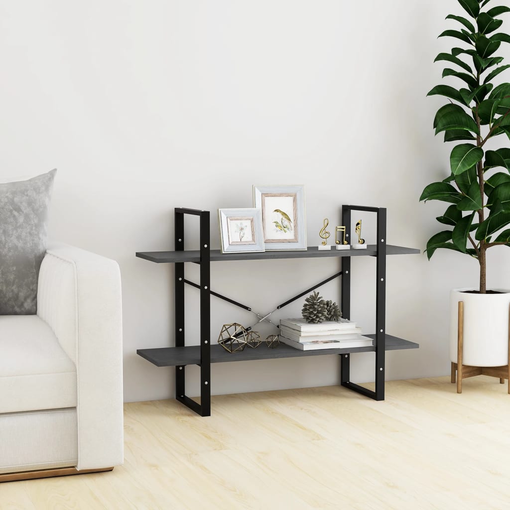 bogreol med 2 hylder 100x30x70 cm massivt fyrretræ grå
