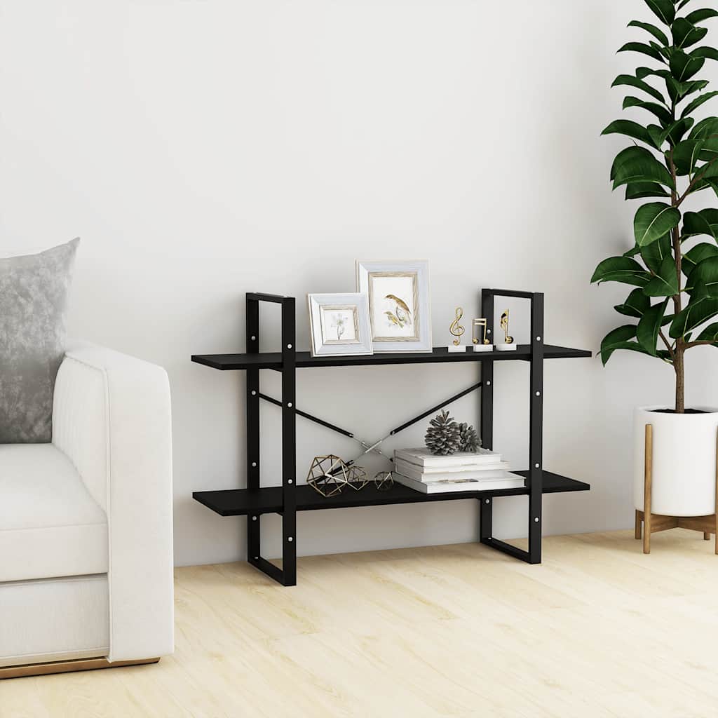 bogreol med 2 hylder 100x30x70 cm massivt fyrretræ sort billede