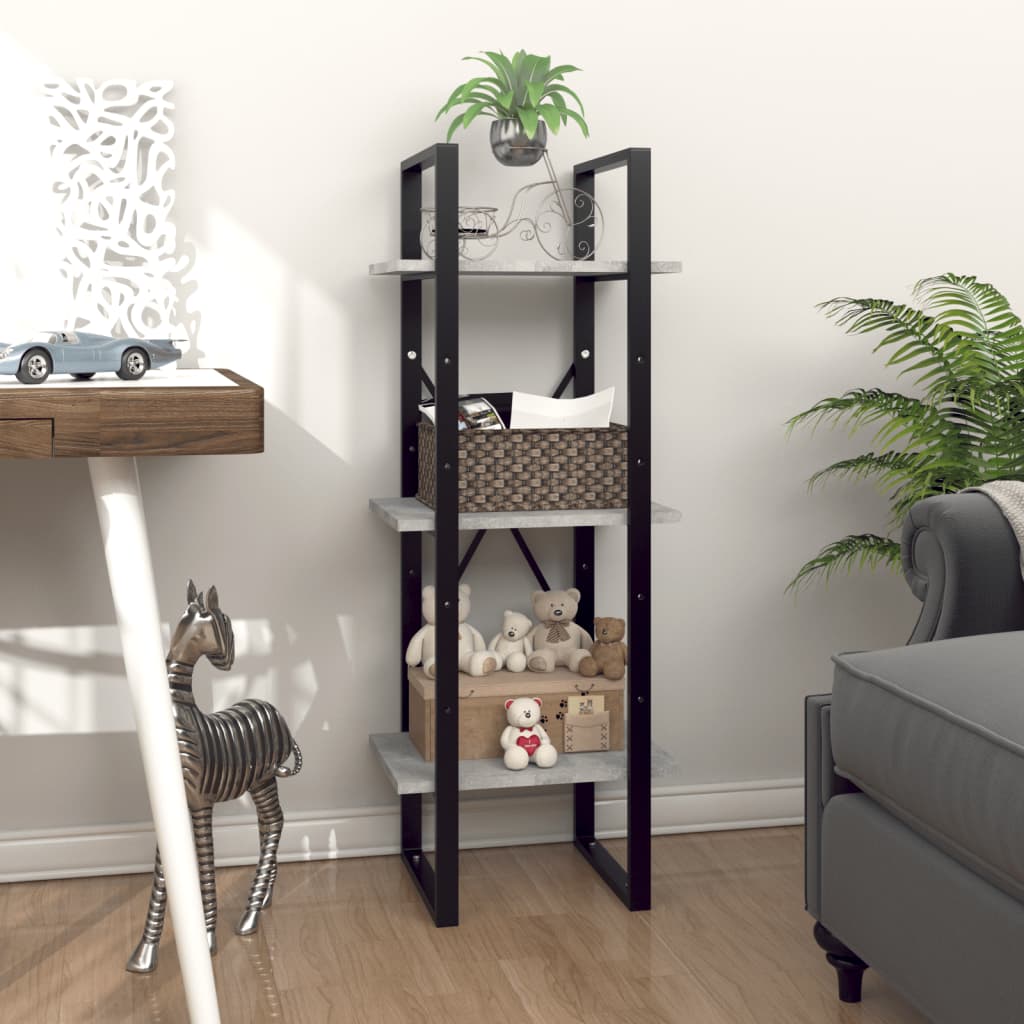 bogreol med 3 hylder 40x30x105 cm konstrueret træ betongrå