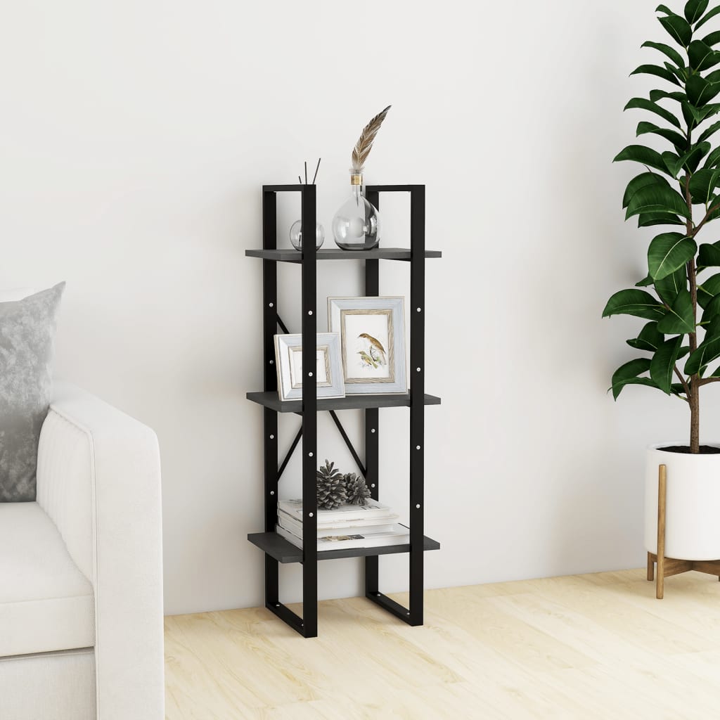 bogreol med 3 hylder 40x30x105 cm massivt fyrretræ grå billede