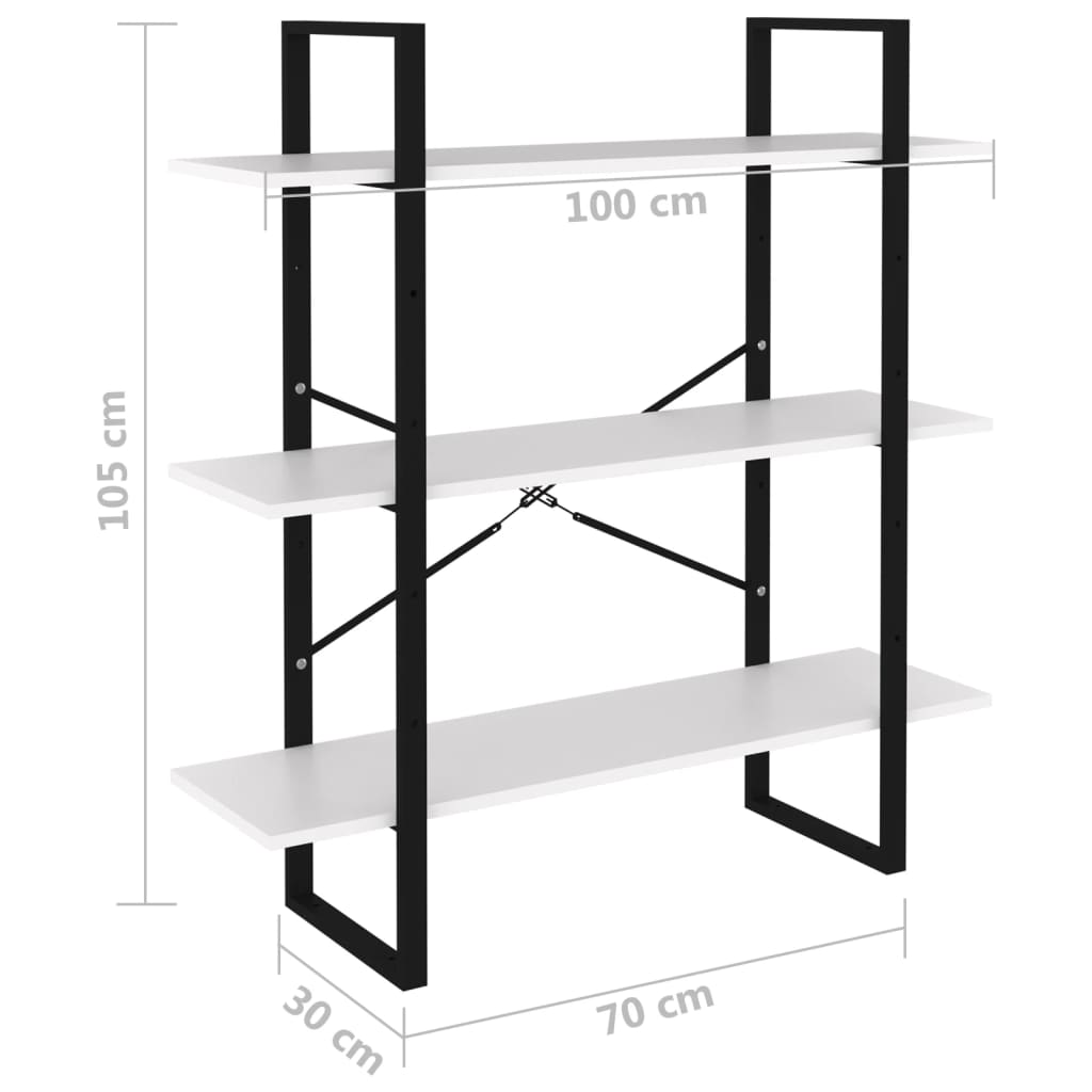 bogreol 100x30x105 cm konstrueret træ hvid