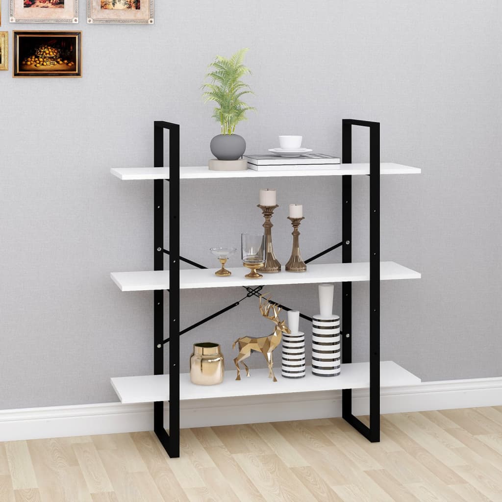 Bogreol 100 × 30 × 105 cm - hvid, konstrueret træ med metalstel