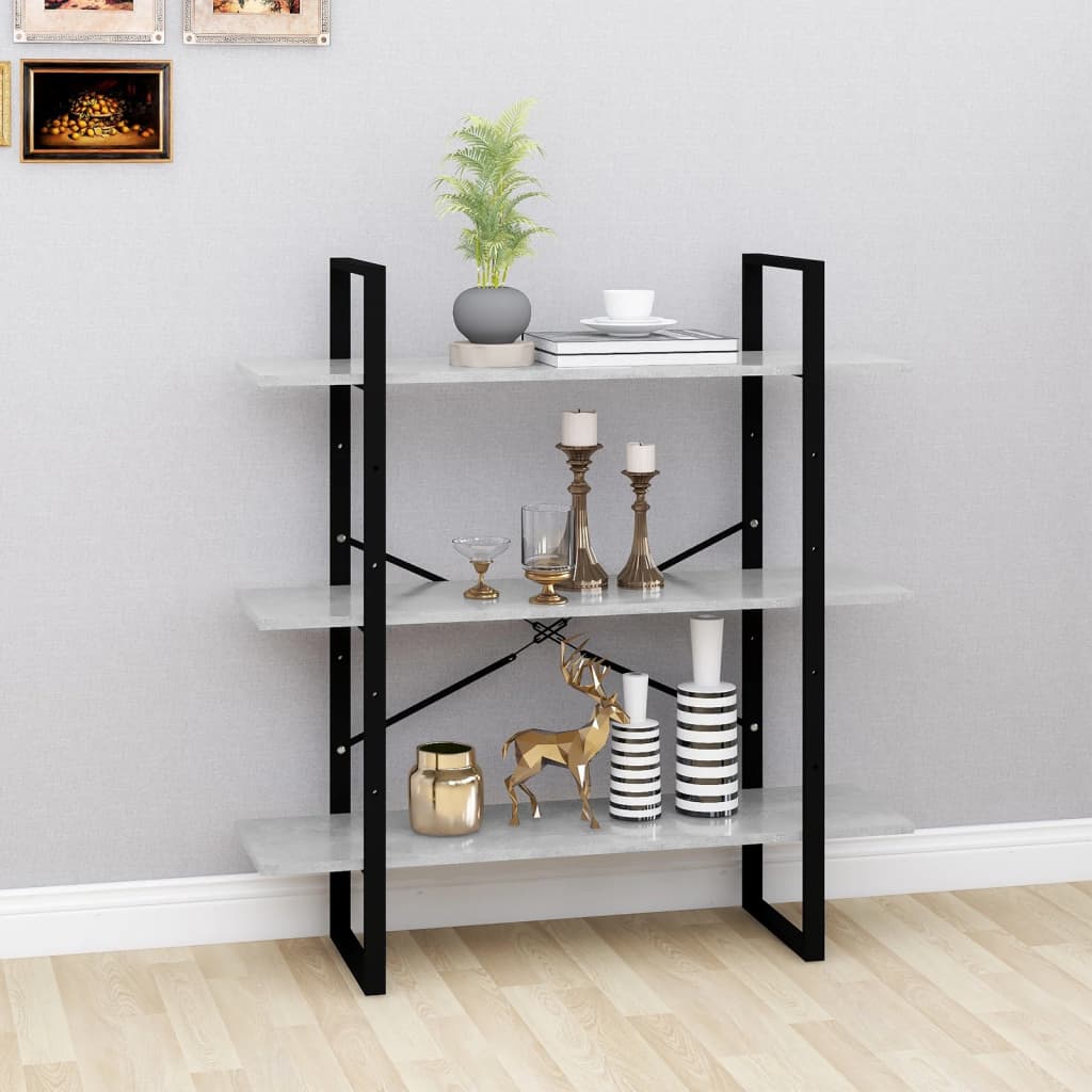 bogreol 100x30x105 cm konstrueret træ betongrå billede